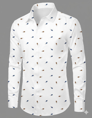 Rudraay Enterprise Men Printed Casual White, Gold Shirt