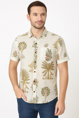 Dhaga Jaipur Men Printed Casual White, Brown Shirt