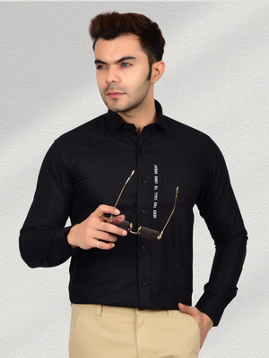 HEED ATTENTIVE Men Embroidered Party Black Shirt
