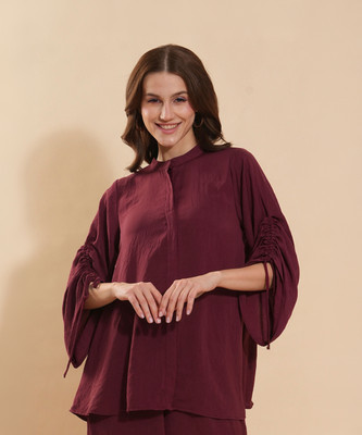 FashFun Women Solid Casual Maroon Shirt