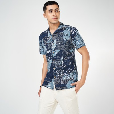 7 Alt by Pantaloons Men Printed Casual Dark Blue Shirt