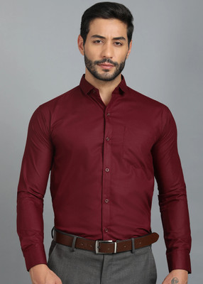 Reso Men Solid Formal Maroon Shirt