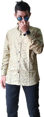 WizExcel Men Floral Print Party Beige Shirt