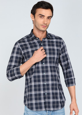 INTEGRITI Men Checkered Casual Dark Blue Shirt