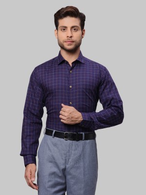 PARK AVENUE Men Checkered Formal Blue Shirt