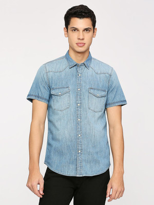 Pepe Jeans Men Printed Casual Light Blue Shirt