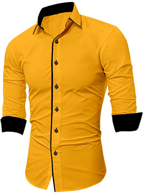 SUR-T Men Solid Casual Yellow Shirt