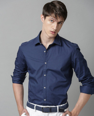 Pactimo Men Solid Casual Dark Blue Shirt