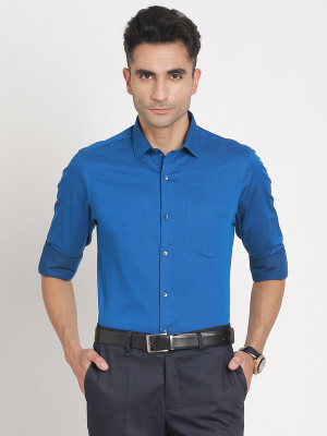 TURTLE Men Solid Formal Blue Shirt