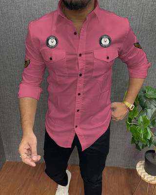 Lonexo Men Printed Casual Pink Shirt