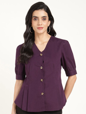 Hancock Women Solid Formal Purple Shirt