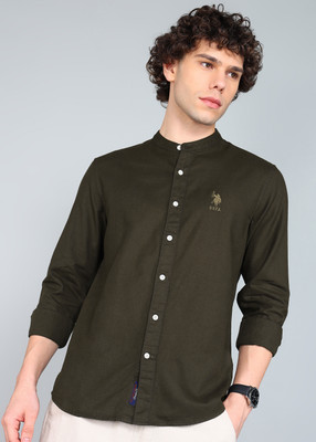 U.S. POLO ASSN. Men Solid Casual Dark Green Shirt
