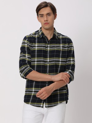 MUFTI Men Checkered Casual Black, Yellow, White Shirt