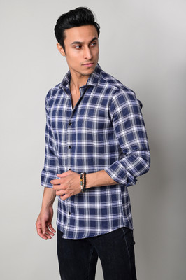 BLEZZA Men Checkered Casual Blue Shirt