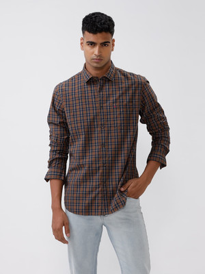 BASICS Men Checkered Casual Green Shirt