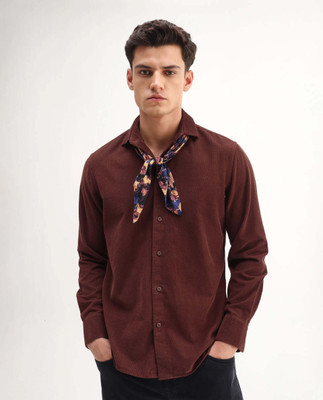 RARE RABBIT Men Solid Casual Maroon Shirt