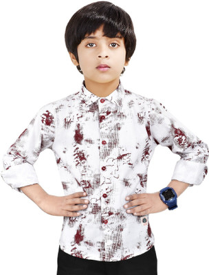 MADE IN THE SHADE Boys Printed Casual White, Maroon Shirt