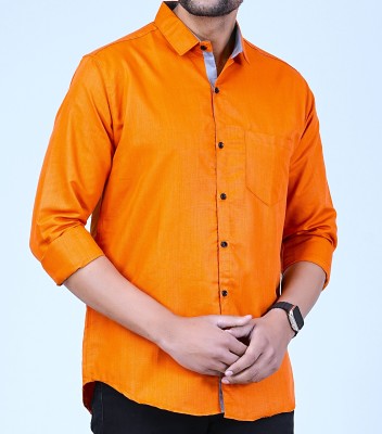 Tanip Men Solid Casual Orange Shirt