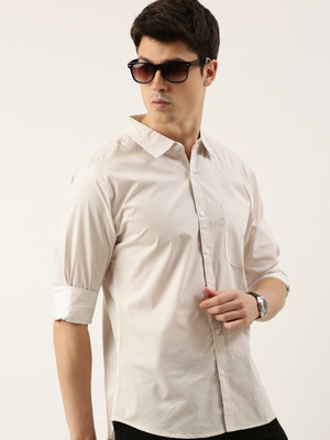 METRONAUT Men Striped Casual Beige Shirt