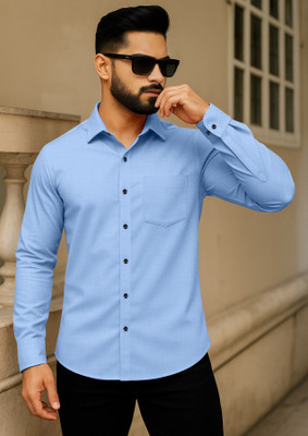 LAXBON Men Solid Casual Light Blue Shirt