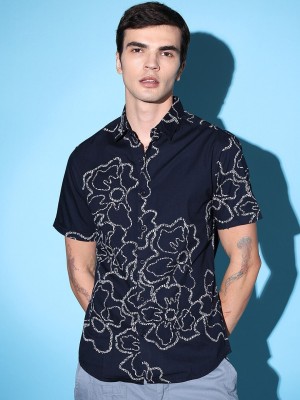 The Indian Garage Co. Men Printed Casual Dark Blue Shirt