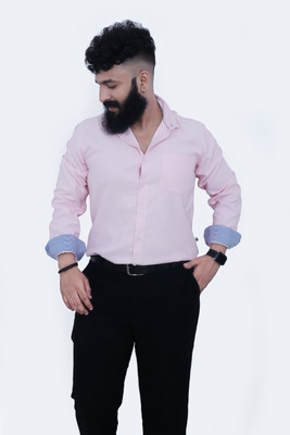Chameleon Couture Men Solid Formal Pink Shirt