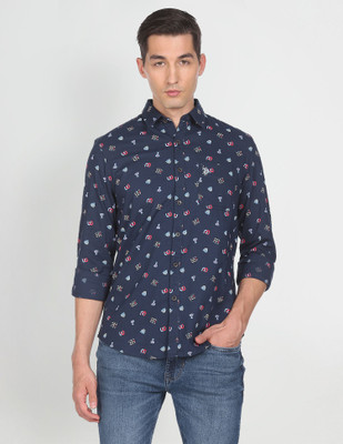 U.S. POLO ASSN. Men Printed Casual Blue Shirt