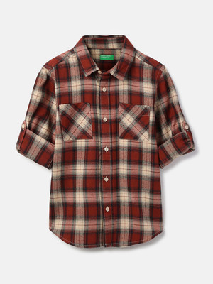 United Colors of Benetton Boys Checkered Casual Red Shirt