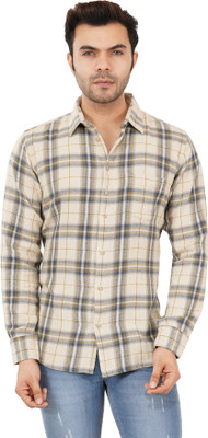 Onfocus Men Checkered Casual Khaki Shirt