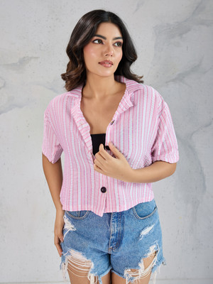 Dressberry Women Striped Casual Pink Shirt