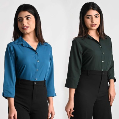 Your Style Women Solid Casual Blue Shirt(Pack of 2)