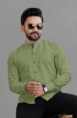 VTEXX Men Solid Formal Light Green Shirt