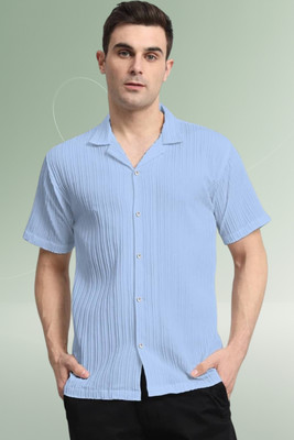Dharamraj Fashion Men Striped, Self Design Casual Light Blue Shirt