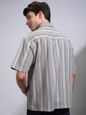 LOCOMOTIVE Men Self Design Casual Grey Shirt
