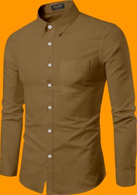 MILDIN Men Solid Casual Beige Shirt