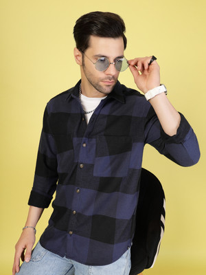 RIGO Men Checkered Casual Blue Shirt