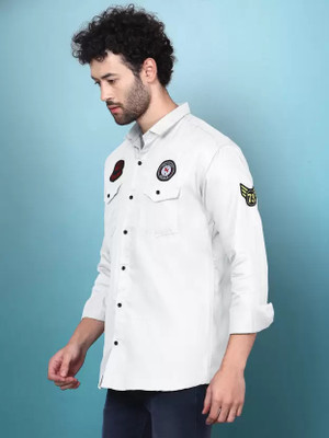 oquent Men Dyed/Ombre, Embellished Casual White Shirt