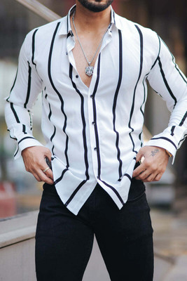 Marmic Fab Men Printed Casual White Shirt