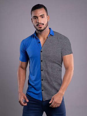 tfurnish Men Self Design Casual Blue, Grey Shirt