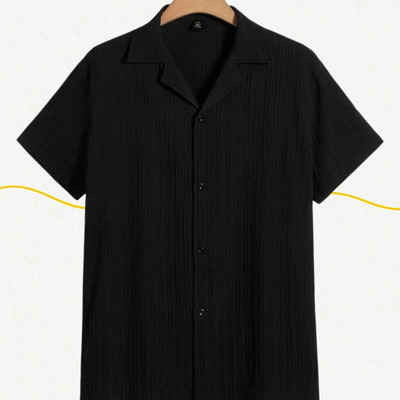A DEEMOON TREND Men Self Design Casual Black Shirt
