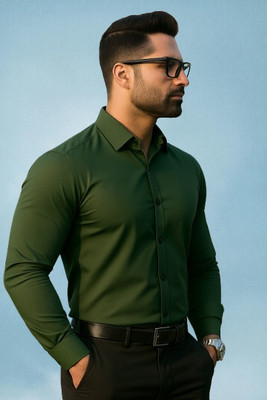 FFASHION Men Solid Formal Green Shirt