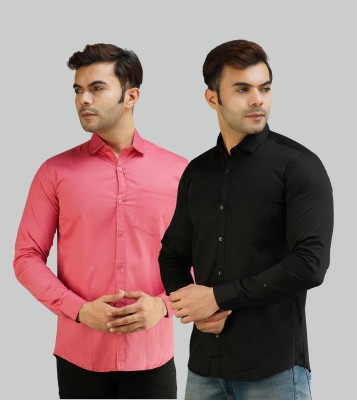 youth first Men Solid Casual Pink, Black Shirt(Pack of 2)