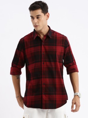 Showoff Men Checkered Casual Maroon Shirt