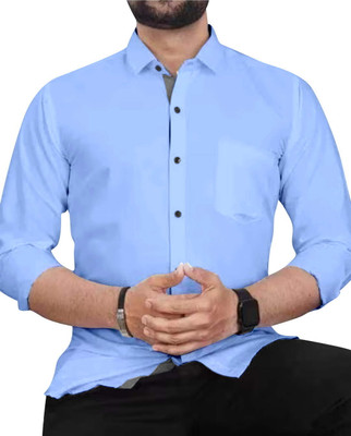 SNKV TRENDS Men Self Design Casual Light Blue Shirt
