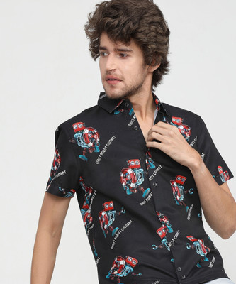 HIGHLANDER Men Printed Casual Black Shirt