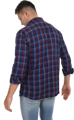 V K Creation Men Checkered Casual Grey, Blue Shirt