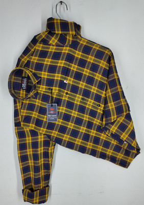 VK WINTER WEAR Men Striped Casual Dark Blue, Yellow, Orange Shirt