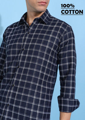 COMBRAIDED Men Checkered Formal Dark Blue Shirt