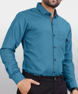 VS Store Men Solid Formal Blue Shirt