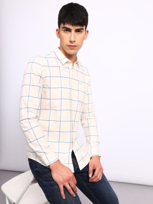 LEE Men Checkered Casual White Shirt